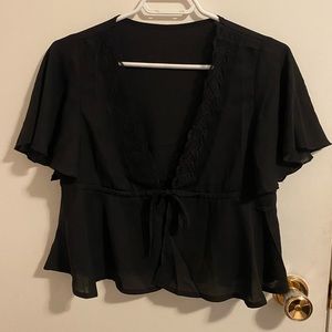 Black lace up shirt sleeve crop top/blouse